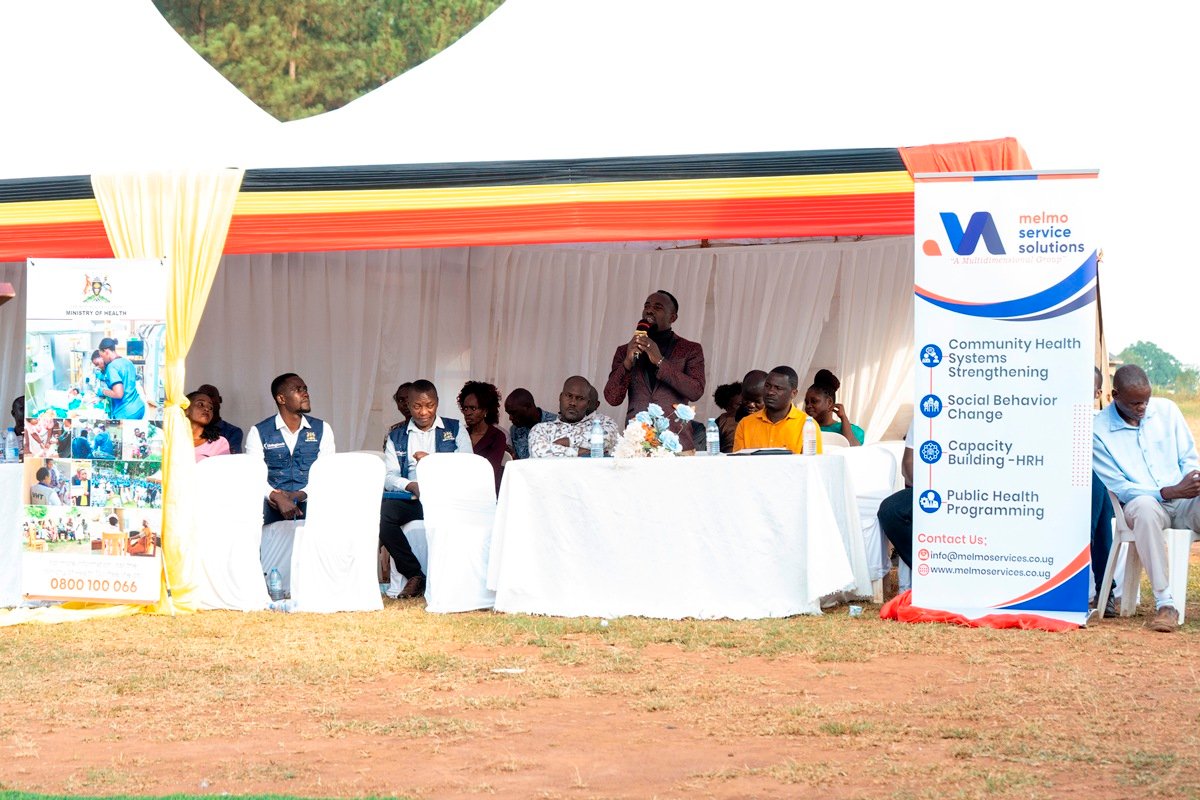 A local leader addressing the gathering during the launch of PSSCs in Mayuge district.JPG